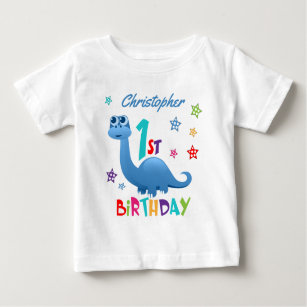 Personalized 1st Birthday Blue Dinosaur Baby T-Shirt