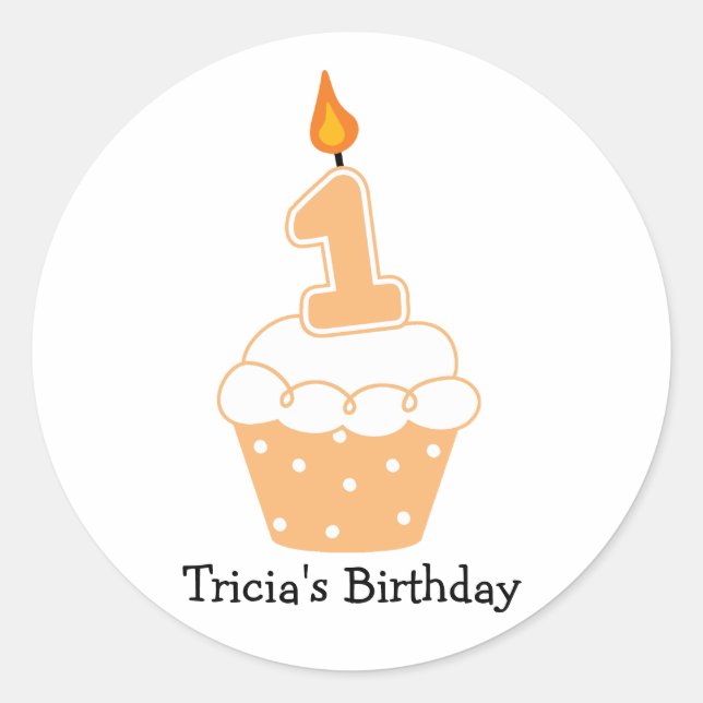 Personalized 1st Birthday Cupcake Stickers (Front)