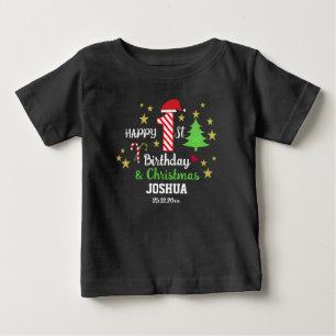Personalized 1st Birthday & First Christmas Black Baby T-Shirt