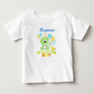 Personalized 1st Birthday Green Dinosaur Baby T-Shirt