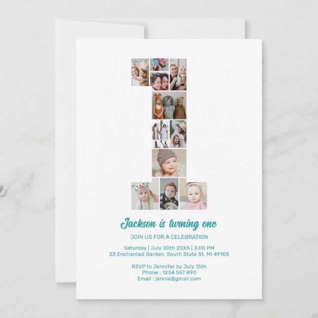 Personalized 1st Birthday Invitation Photo Collage (Front)