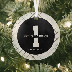 Personalized 1st Birthday Modern and Elegant Glass Ornament