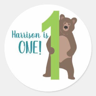 Personalized 1st Birthday Modern Bear Favour Bag Classic Round Sticker