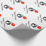 Personalized 1st Birthday penguin wrapping paper<br><div class="desc">Personalized 1st Birthday penguin wrapping paper for kids. Cute animal bird cartoon design with customizable name of child / grandchild. Funny penguin with party hat and red balloon. Custom gift wrap for little baby boy or girl. Make your own for grandson,  granddaughter,  and other relatives.</div>