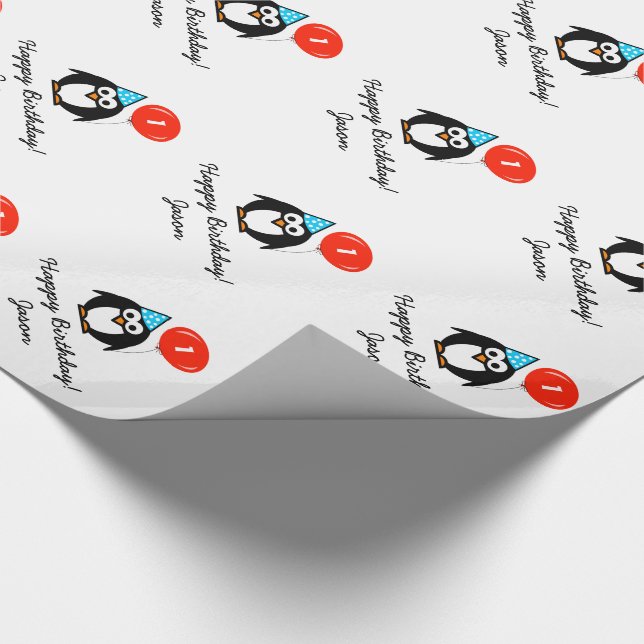 Personalized 1st Birthday penguin wrapping paper (Corner)