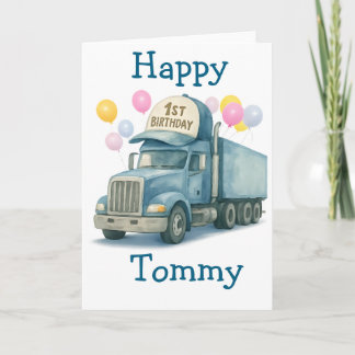 Personalized 1st Birthday Semi Truck Card