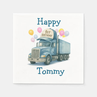 Personalized 1st Birthday Semi Truck Napkins