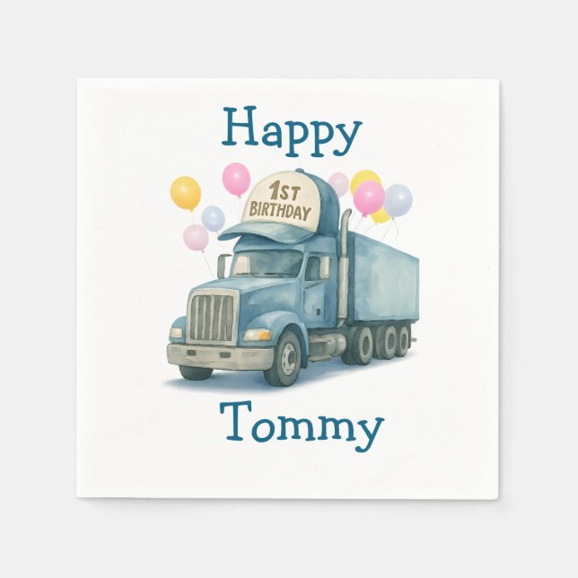  Personalized 1st Birthday Semi Truck Napkins (Front)
