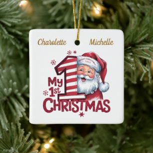 Personalized 1st Christmas girl-boy Santa Ceramic Ornament