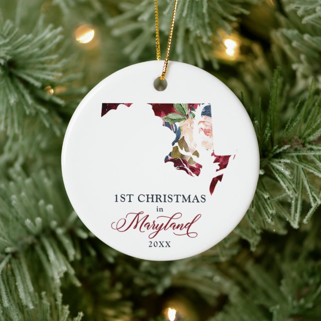 Personalized 1st Christmas In Maryland State MD Ceramic Ornament (Tree)