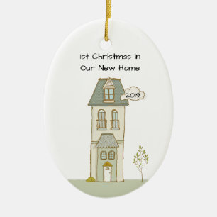 Personalized 1st Christmas in New Home Ceramic Ornament
