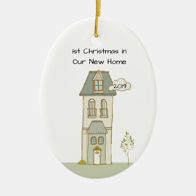 Personalized 1st Christmas in New Home Ceramic Ornament (Front)