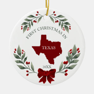 Personalized 1st Christmas In Texas State Ceramic Ornament