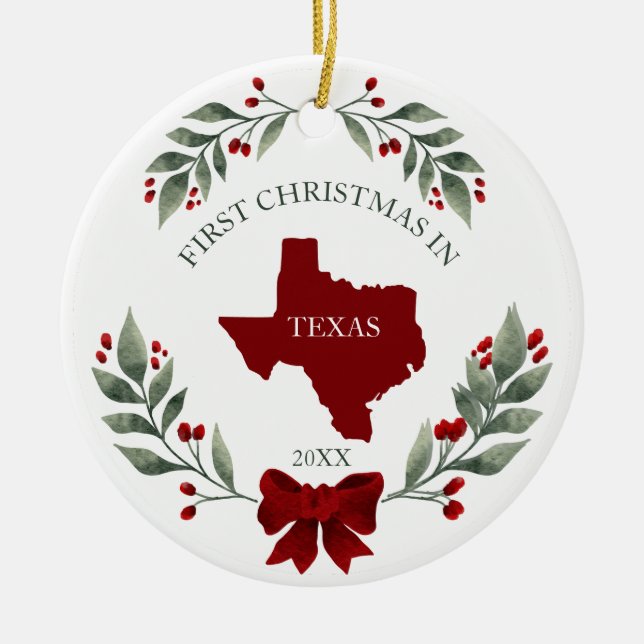 Personalized 1st Christmas In Texas State  Ceramic Ornament (Front)