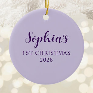 Personalized 1st Christmas Photo Purple Ceramic Ornament