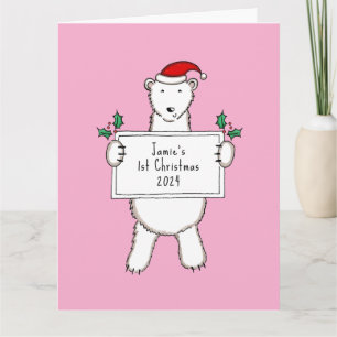 Personalized 1st Christmas Polar Bear Baby Card