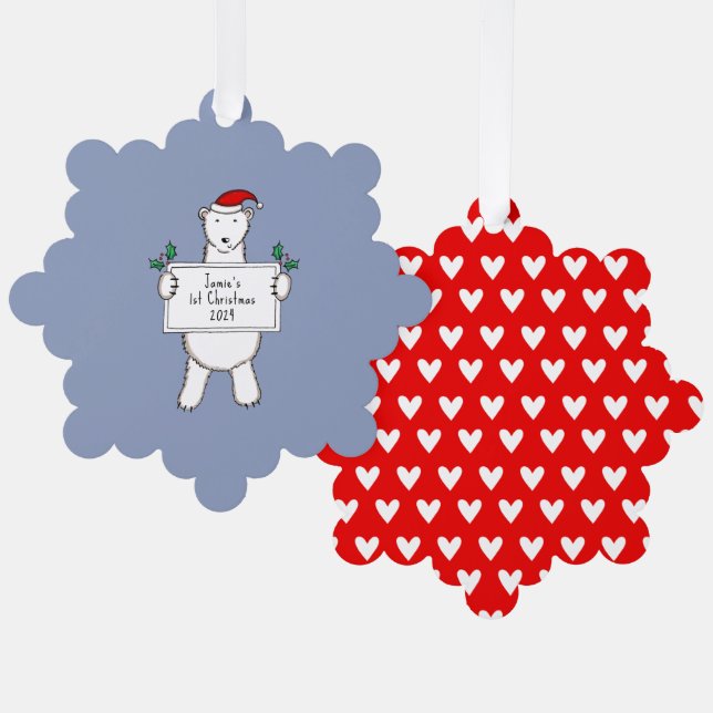 Personalized 1st Christmas Polar Bear  Ornament Card (Front/Back)