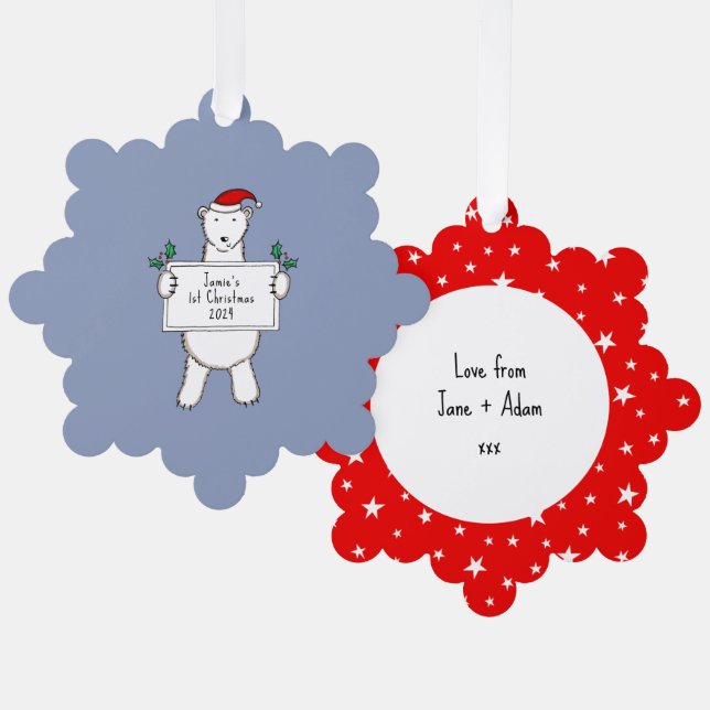 Personalized 1st Christmas Polar Bear  Ornament Card (Front/Back)