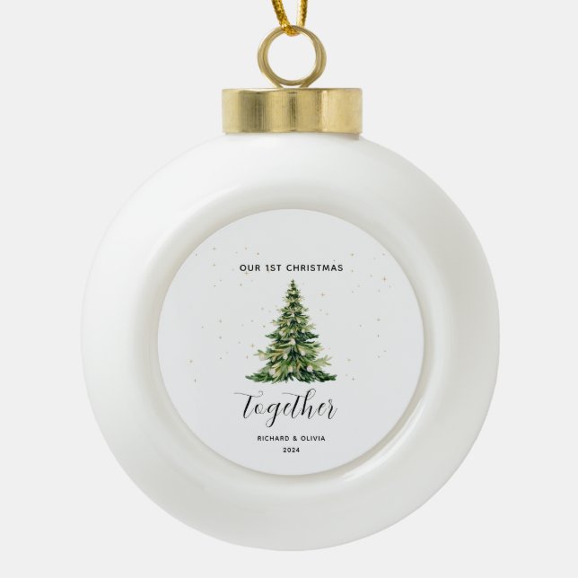 Personalized 1st Christmas Together Couple Gift  Ceramic Ball Christmas Ornament (Front)