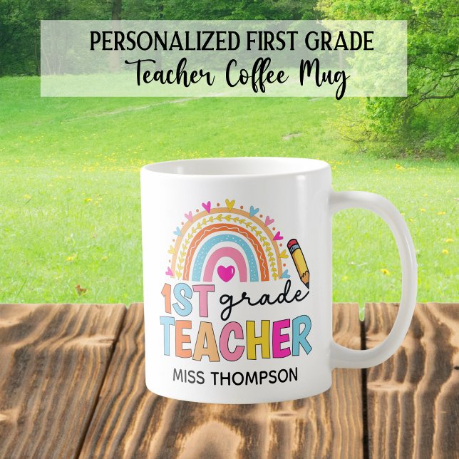 Personalized 1st Grade Rainbow Teacher Coffee Mug (Creator Uploaded)