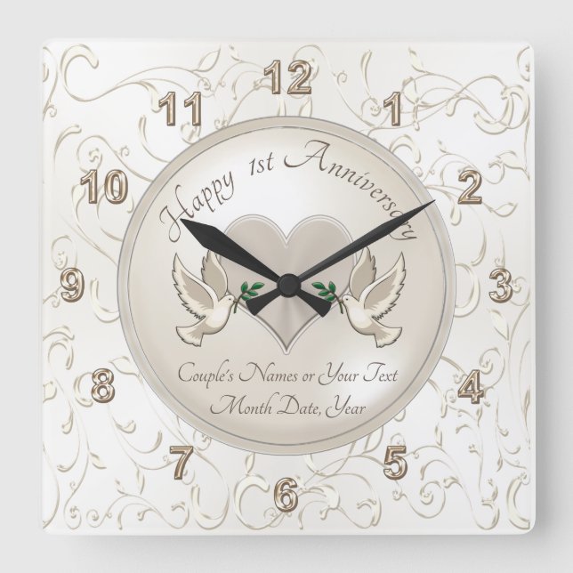 Personalized 1st Wedding Anniversary Gifts, Clock (Front)