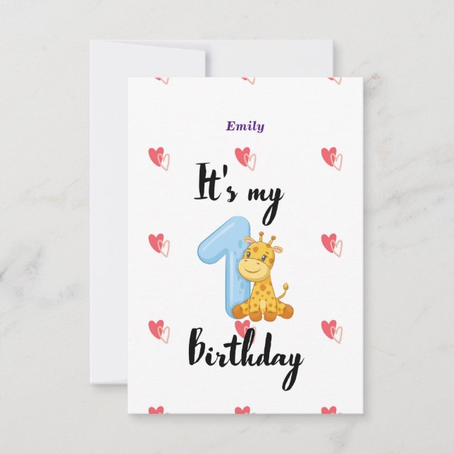 Personalized 1st Year Birthday invitation Card (Front)