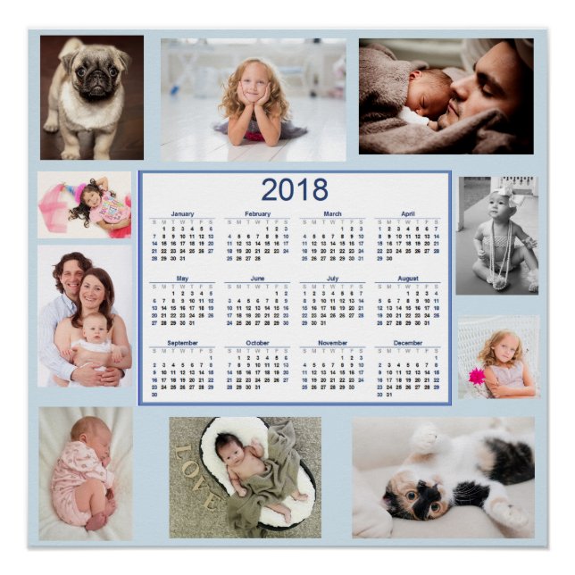 Personalized 2018 Family Photos Calendar Poster (Front)