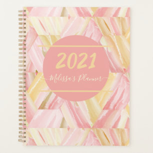 Personalized 2021 Abstract Art Pattern Pink Gold Planner