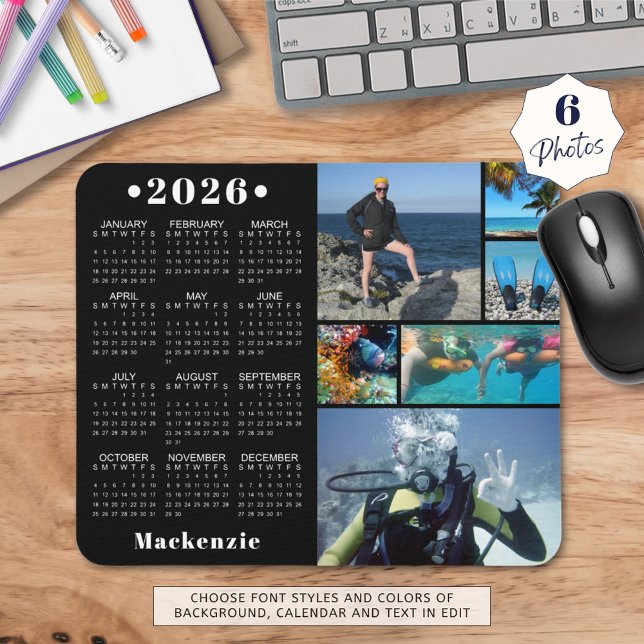 Personalized 2023 Calendar 6 Photo Custom Colour Mouse Pad (Creator Uploaded)