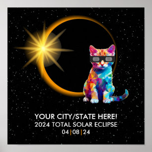 Personalized 2024 Solar Eclipse Souvenir Funny Cat Poster