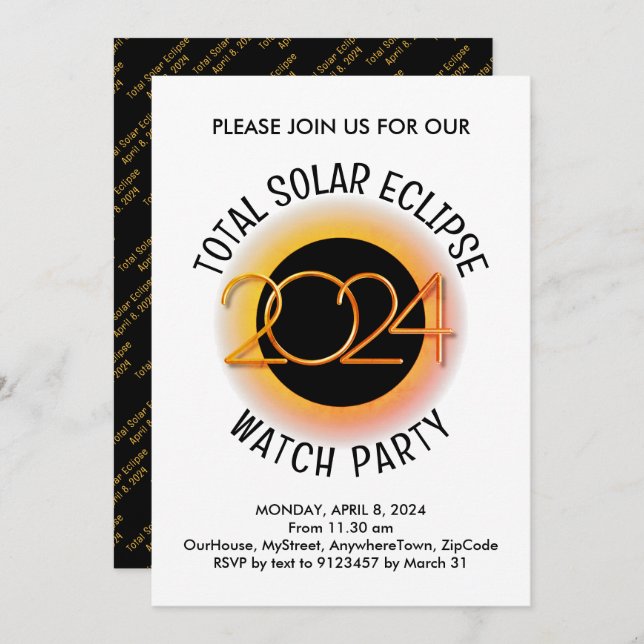 Personalized 2024 TOTAL SOLAR ECLIPSE Invitation (Front/Back)