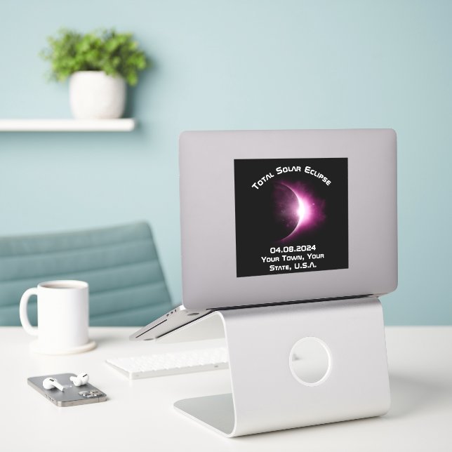 Personalized 2024 Total Solar Eclipse Souvenir  (Laptop On Desk)
