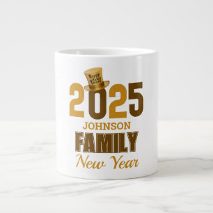 Personalized 2025 Family Name Happy New Year Large Coffee Mug