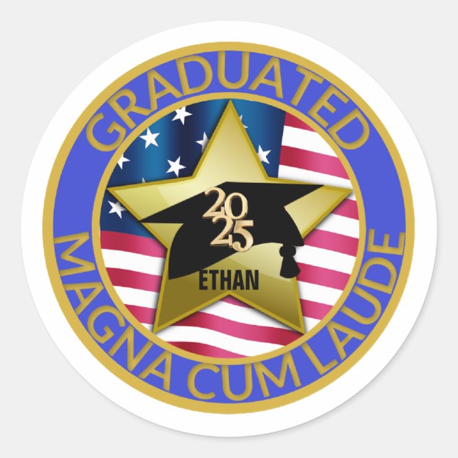 Personalized 2025 Magna Cum Laude Graduation Classic Round Sticker (Front)