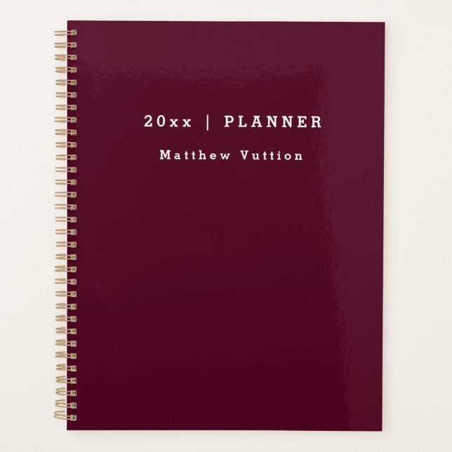 Personalized 2026 Burgundy Weekly Monthly  Planner (Front)
