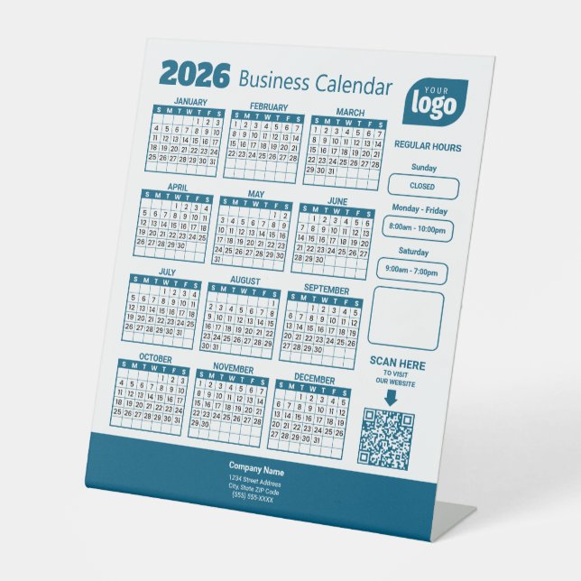 Personalized 2026 Business Calendar Pedestal Sign (Front)