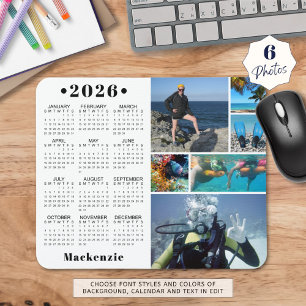 Personalized 2026 Calendar 6 Photo Custom Colour Mouse Pad