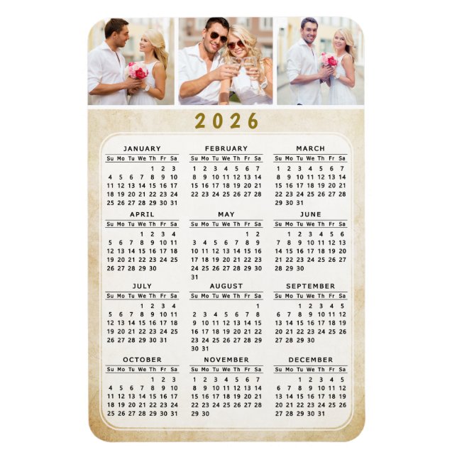 Personalized 2026 Photo Magnetic Fridge Calendar Magnet (Vertical)