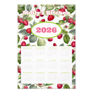 Personalized 2026 Raspberries watercolor Calendar Photo Print