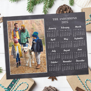 Personalized 2026 Rustic Chalkboard Photo Calendar Holiday Postcard
