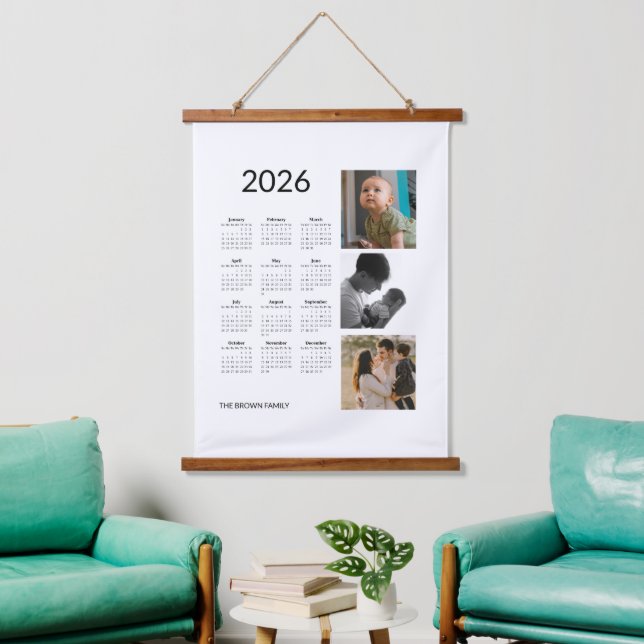 Personalized 2026 Wall Calendar with Photos Hanging Tapestry (Living Room)