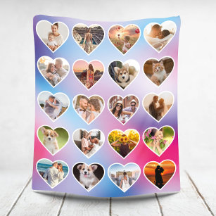 Personalized 20 Heart Photo Colorful Collage Fleece Blanket