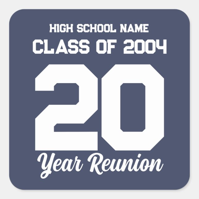 Personalized 20 Year High School Reunion Simple  Square Sticker (Front)
