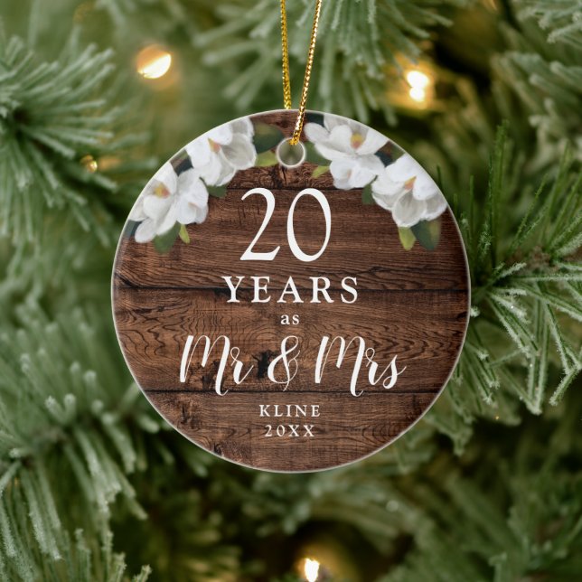 Personalized 20 Years Wedding Anniversary Rustic Ceramic Ornament (Tree)