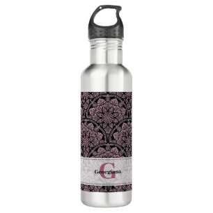 Personalized 20s Dusky Rose Floral Fronds Mandala 710 Ml Water Bottle
