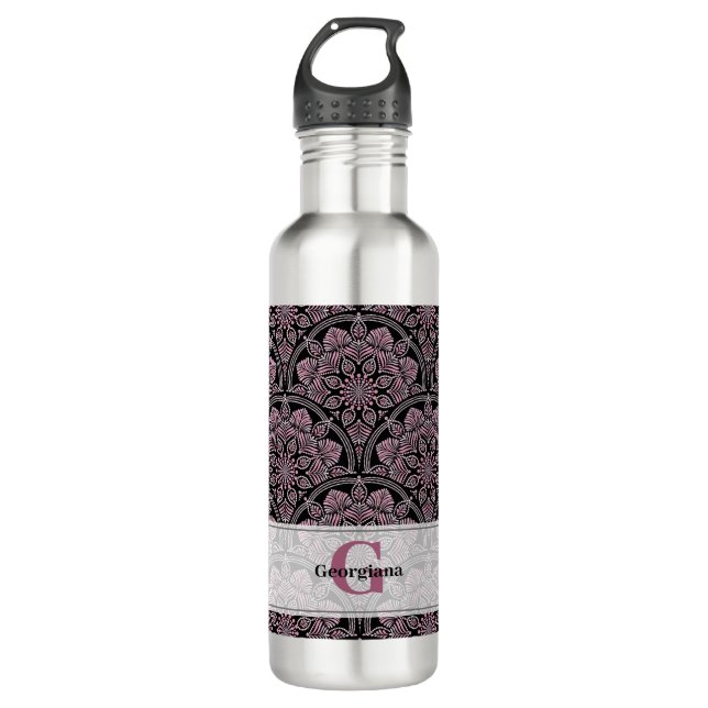 Personalized 20s Dusky Rose Floral Fronds Mandala 710 Ml Water Bottle (Front)