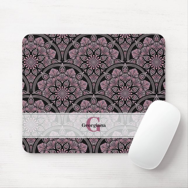 Personalized 20s Dusky Rose Floral Fronds Mandala Mouse Pad (With Mouse)