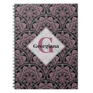 Personalized 20s Dusky Rose Floral Fronds Mandala Notebook