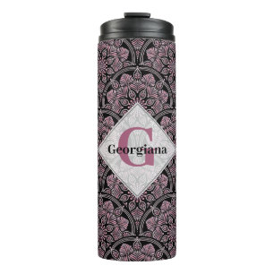 Personalized 20s Dusky Rose Floral Fronds Mandala Thermal Tumbler