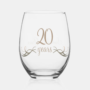 Personalized 20th Anniversary Keepsake Custom Gift Stemless Wine Glass